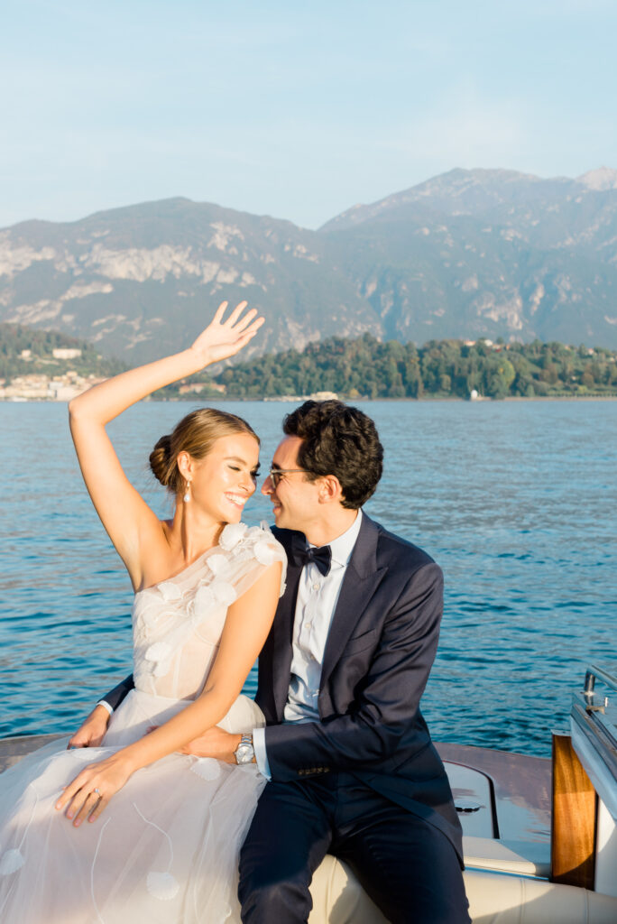 Destination wedding on a classic boat at Lake Como